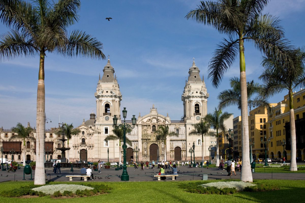 Lima Cathedral in the Plaza de Armes in Central Lima in Peru